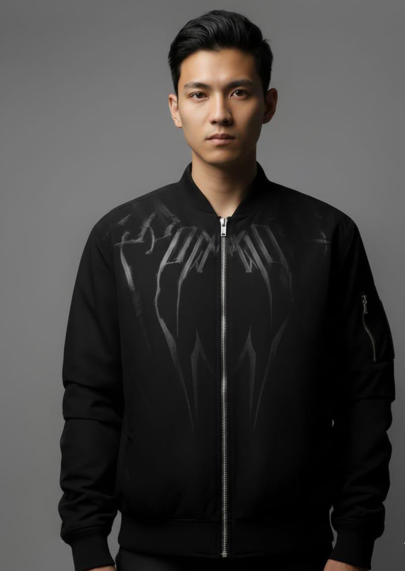 Unleash your inner predator with the WOLVARE bomber jacket. This jacket features a subtle, yet striking grey wolf graphic on the front